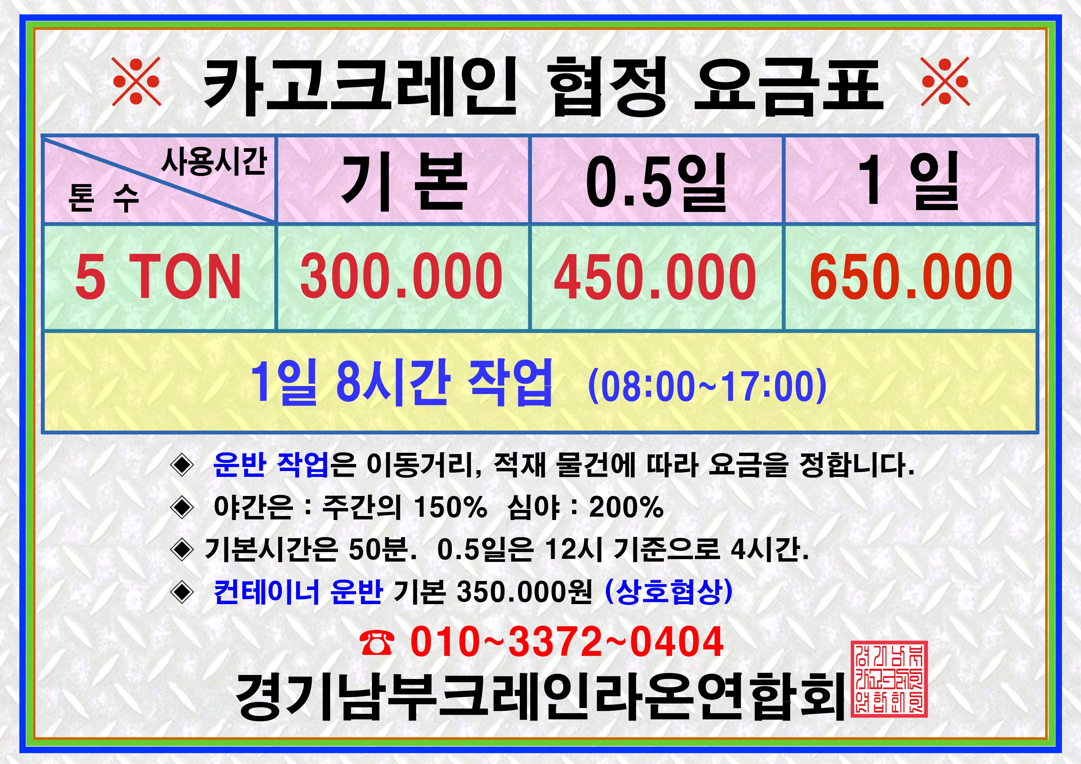 요금표